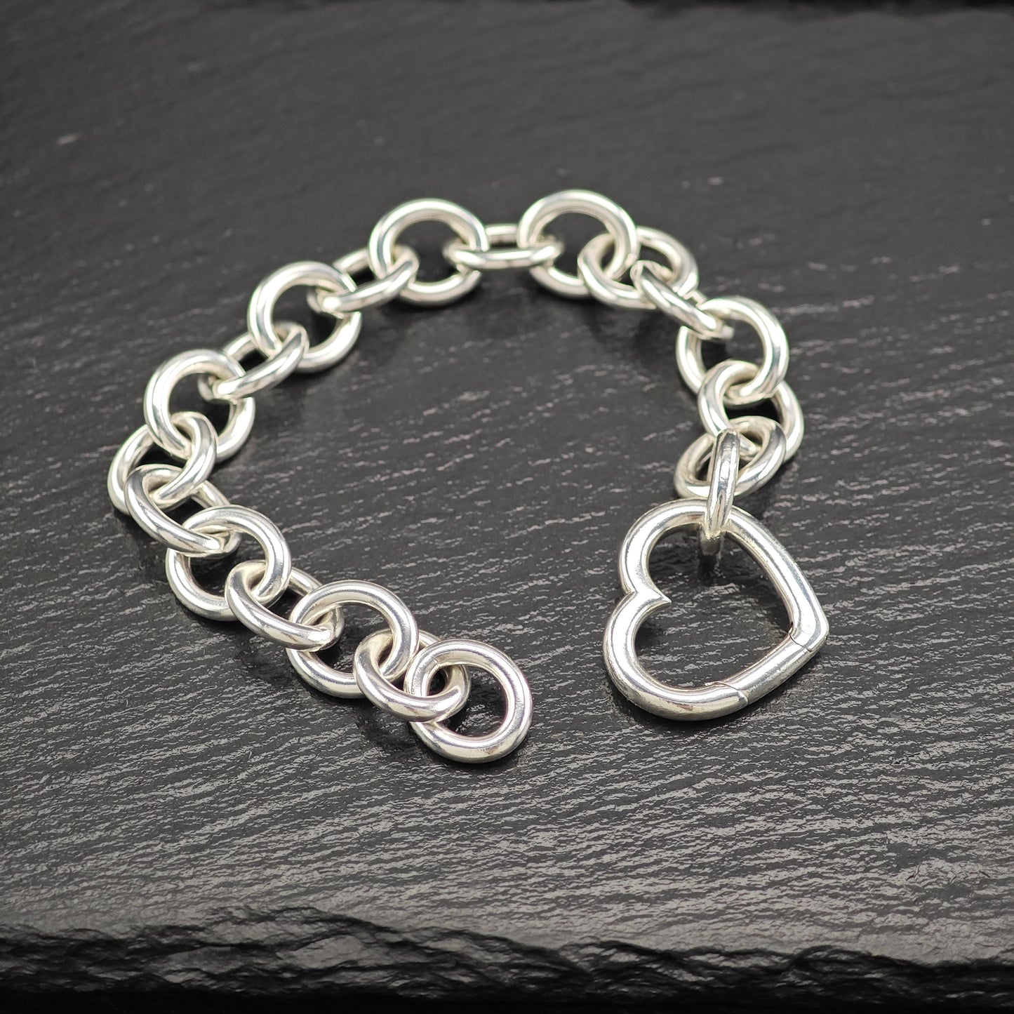 Sterling Silver Large Tiffany Curb Link Bracelet Heart Design
