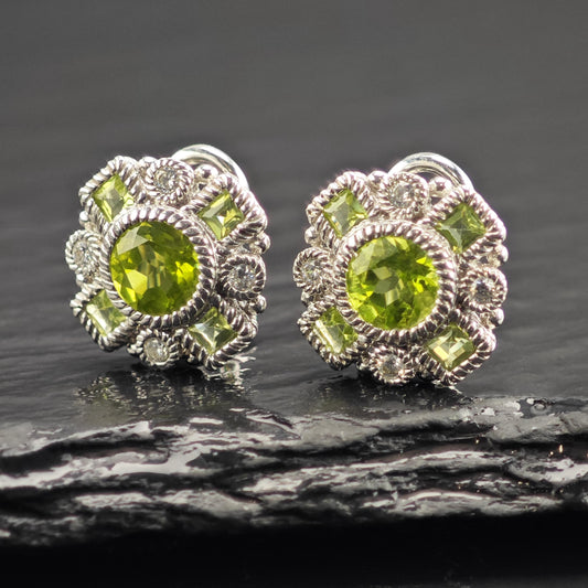 Vintage Judith Ripka Peridot Green CZ Stud Sterling Silver Earrings ER3235
