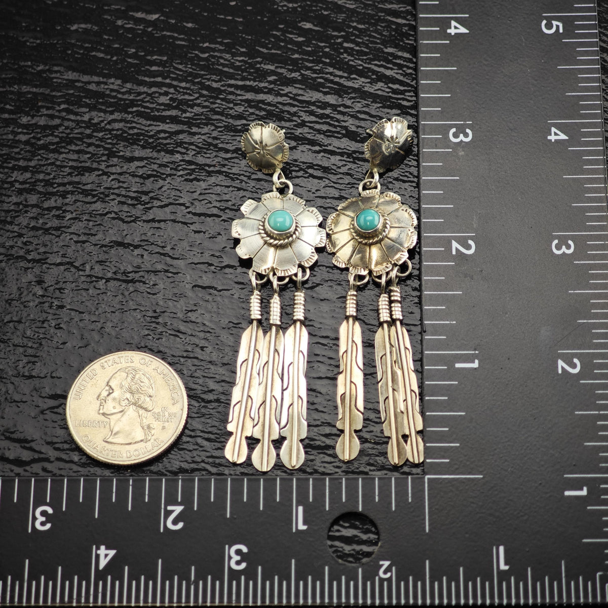 SW Feather Turquoise Concho Sterling Silver Stud Earrings ER3217
