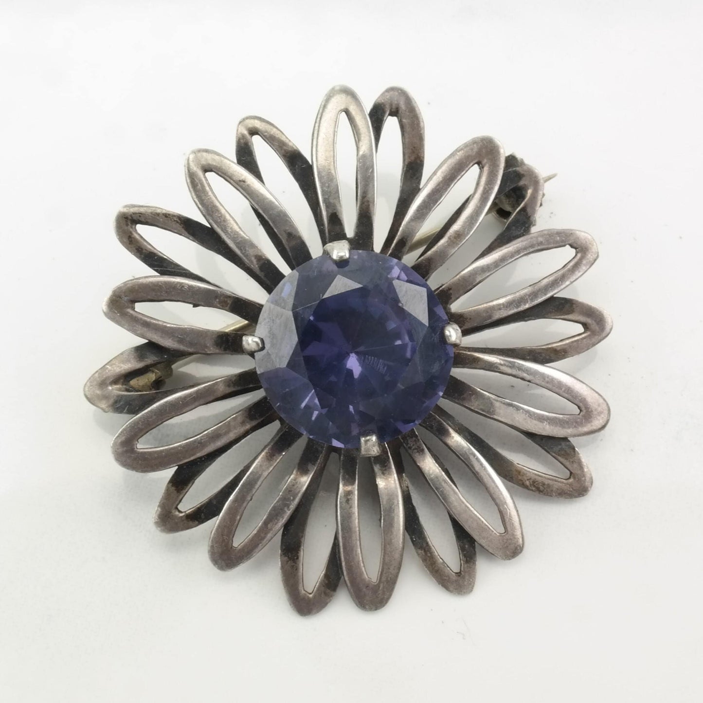 Taxco Flower Brooch Color Change Corundum Sterling Silver