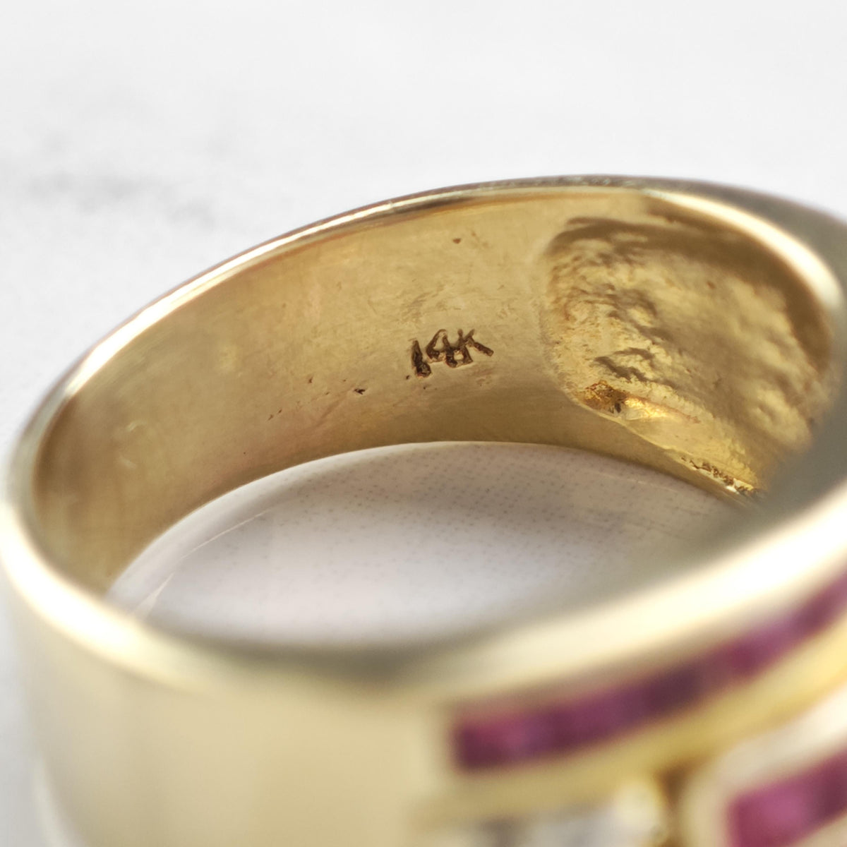 Natural Ruby & Diamond 14K Gold Wide Band Ring Sz 6 3/4 R6789