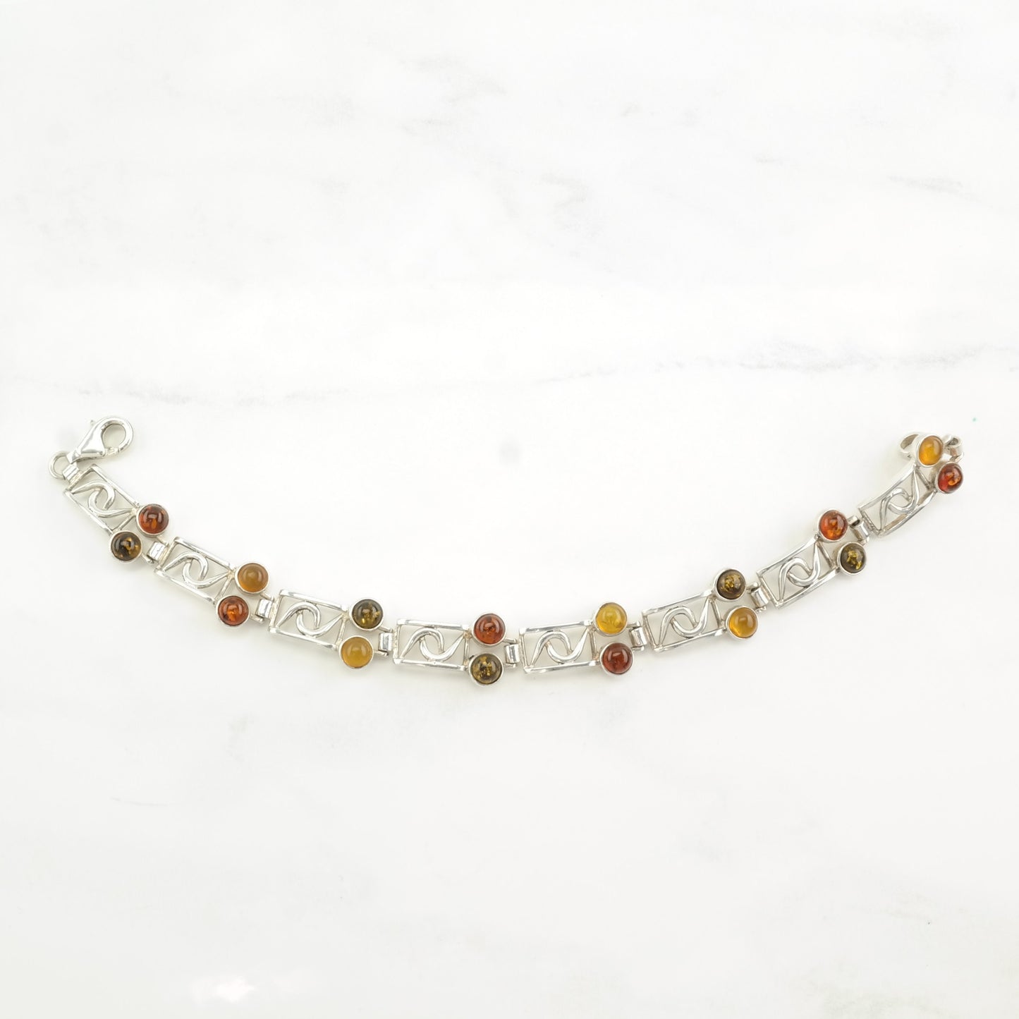 Vintage Sterling Silver Link Bracelet Amber