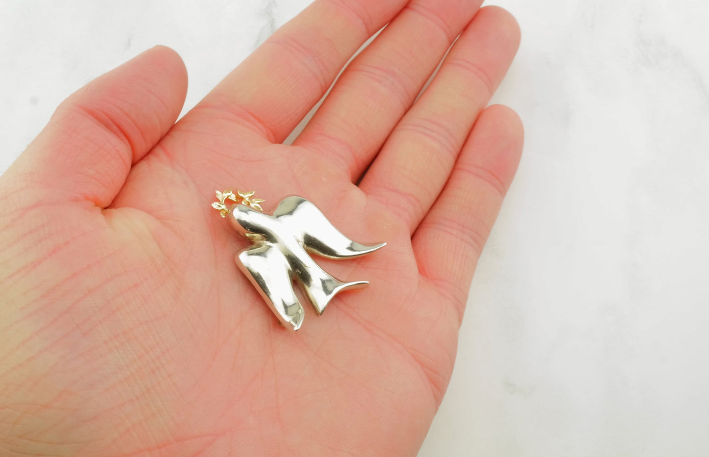 Modernist Sterling Silver and Gold Dove Brooch B1349