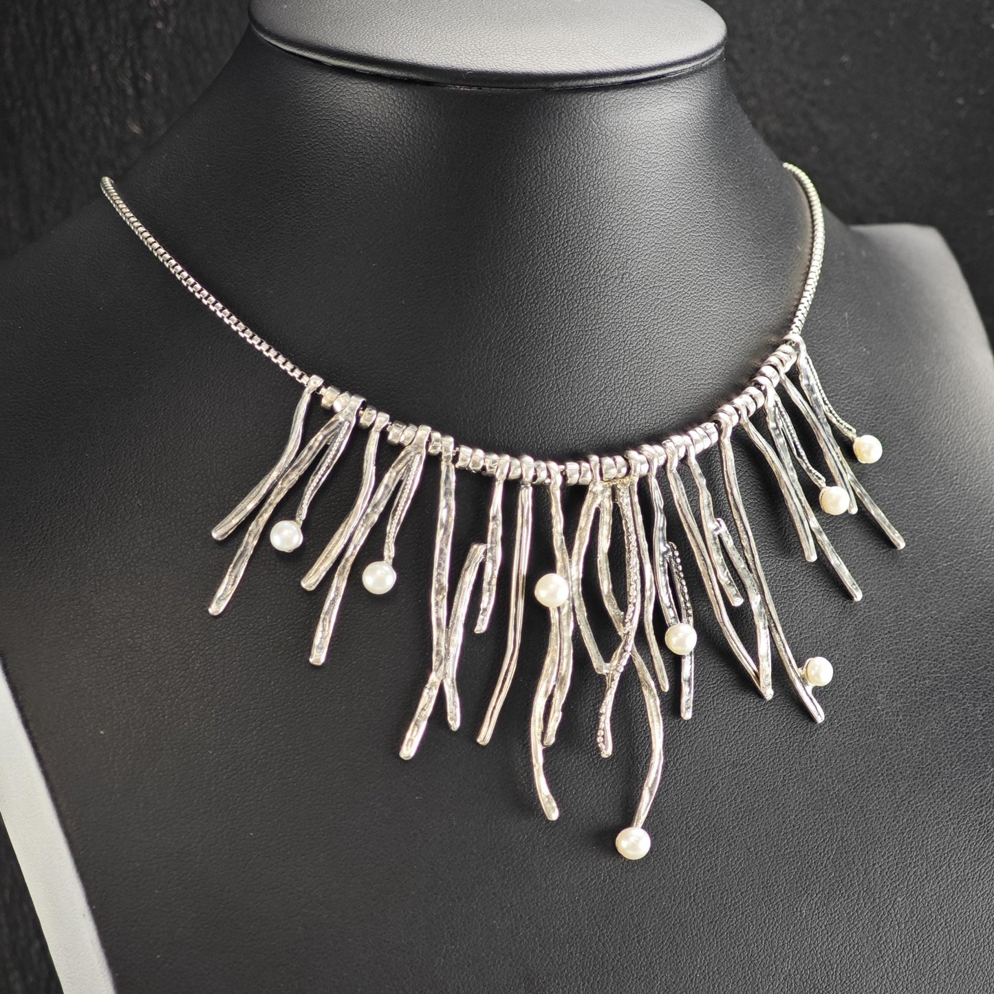 Abstract White Pearl Sterling Silver Necklace N2732