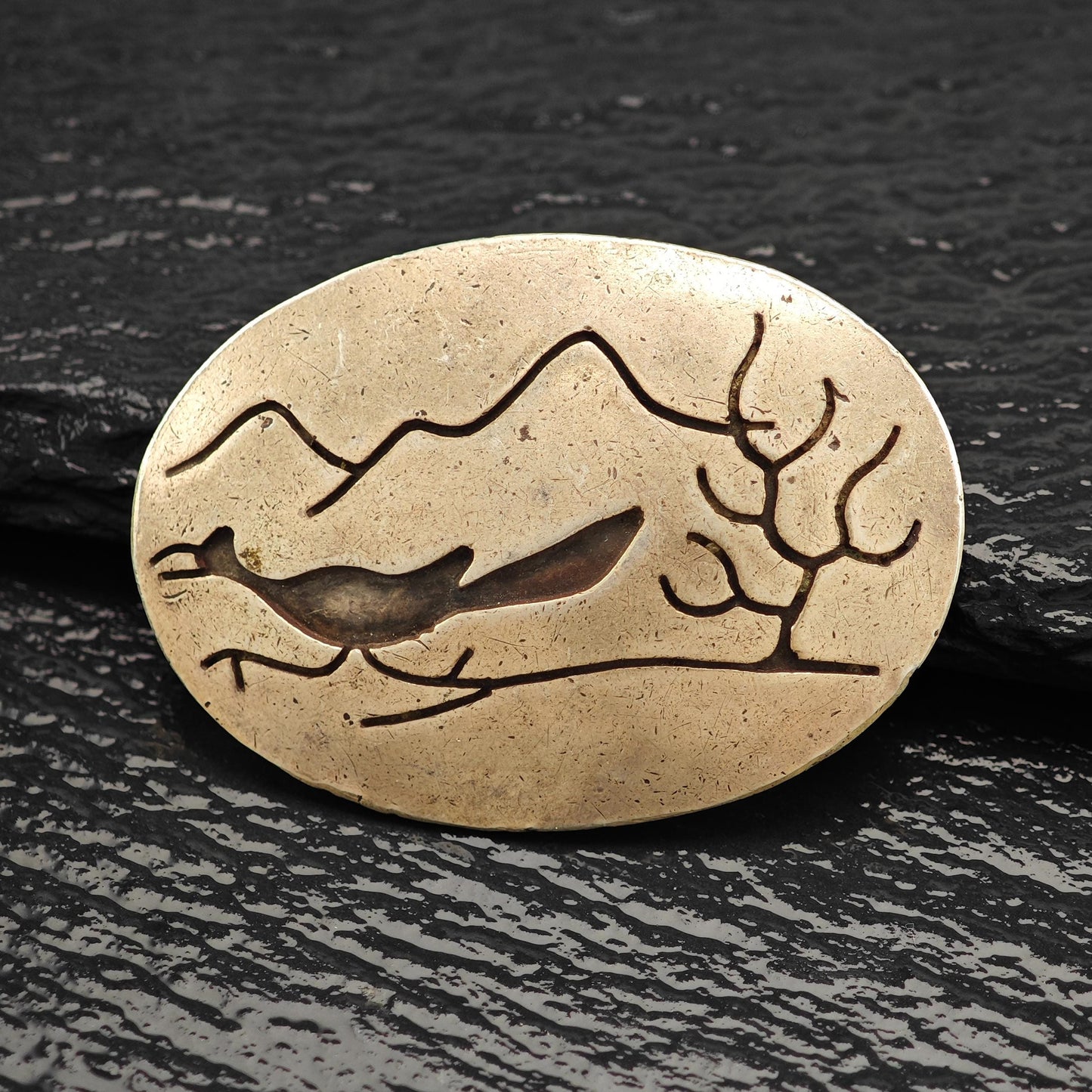 Vintage Native American, Roadrunner Overlay Pendant/Brooch Sterling Silver