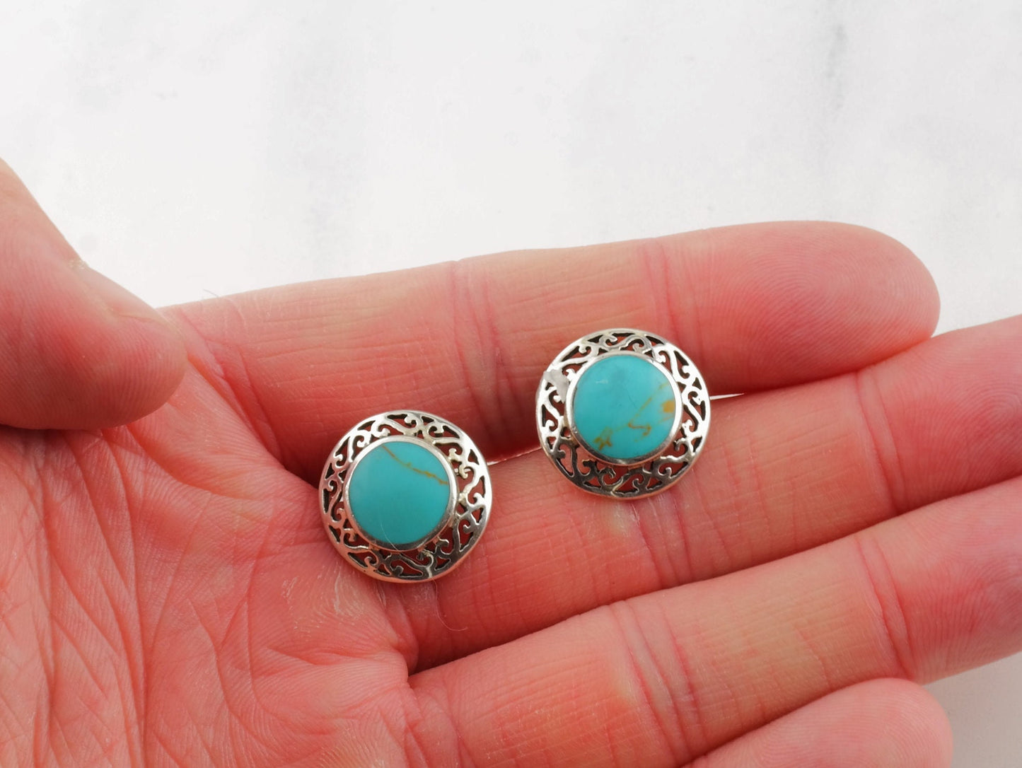 Sterling Silver Blue Turquoise Stud Earrings