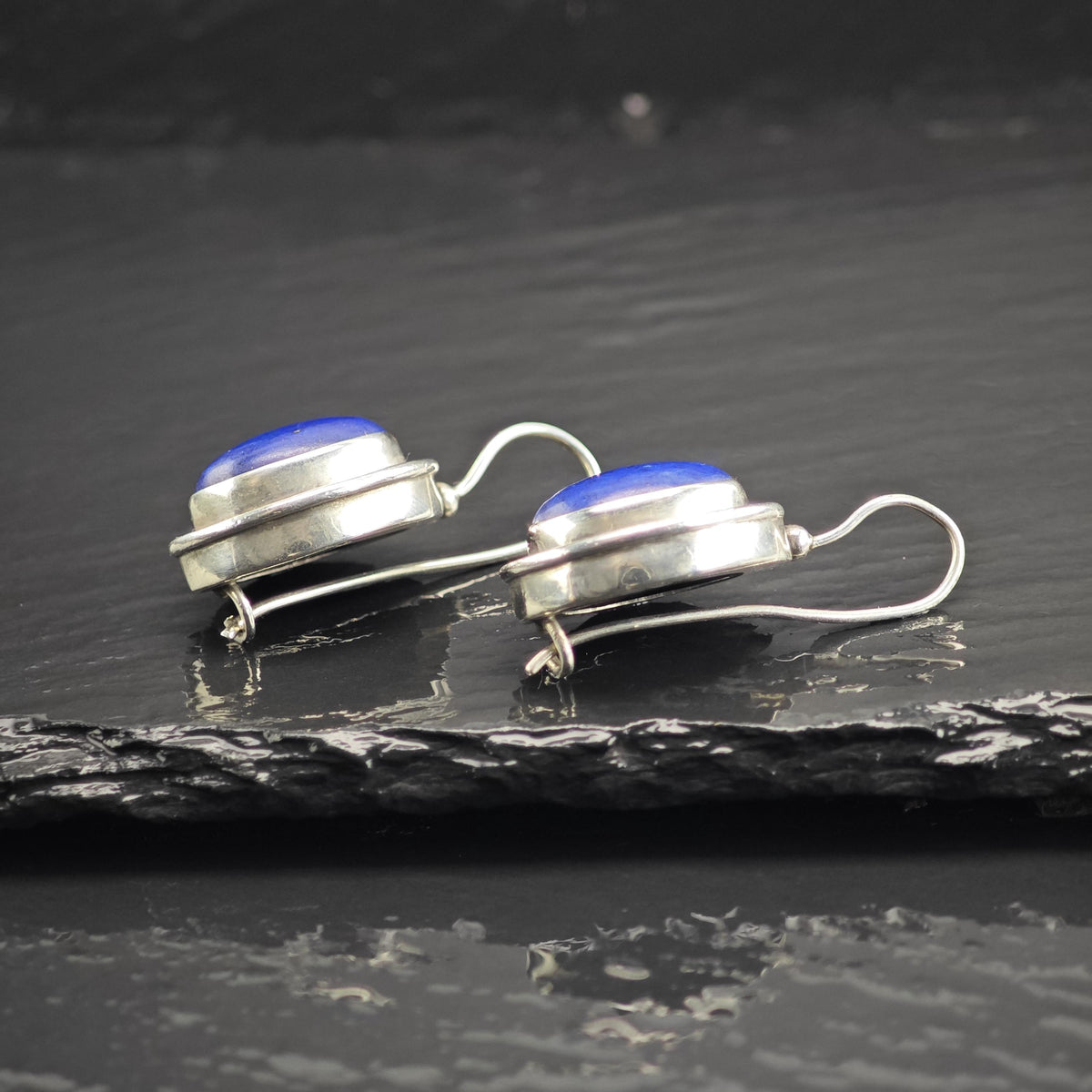Vintage Lapis Oval Sterling Silver Dangle Earrings ER3215