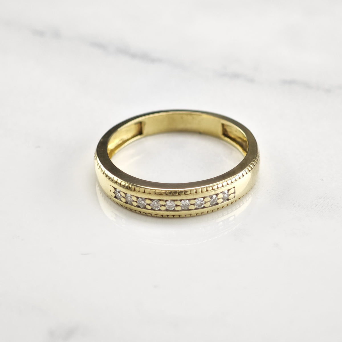 9 Diamond 14K Gold Band 4mm Sz 7 R6791