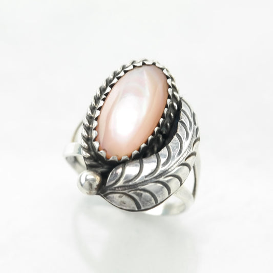 Native American Pink MOP Silver Ring Sterling Size 5 3/4