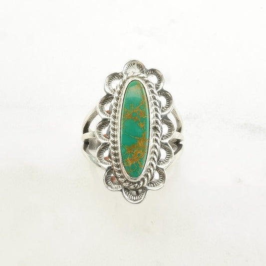 Native American Silver Ring Turquoise Royston Sterling Blue, Green Size 6 3/4