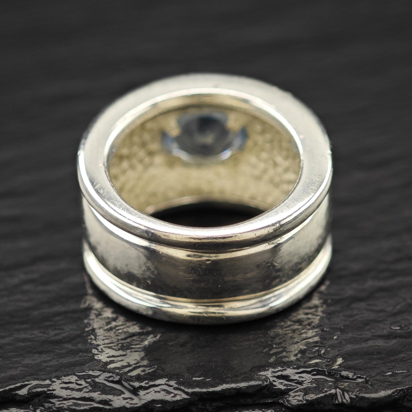 Sterling Silver Ring Wide Band with Blue Topaz Size 6 R6100