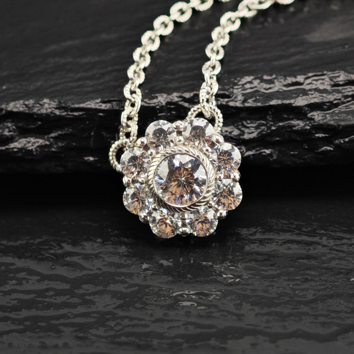 Vintage Judith Ripka CZ Cluster Sterling Silver Necklace N2802