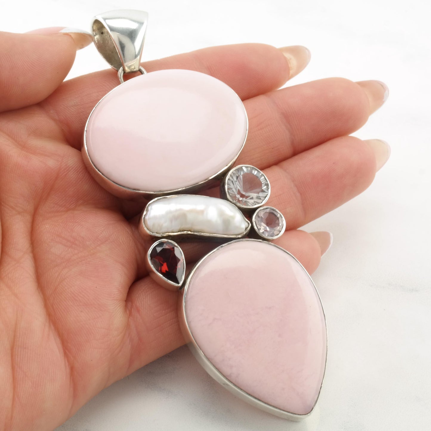 Vintage Large Sterling Silver Pink Pendant