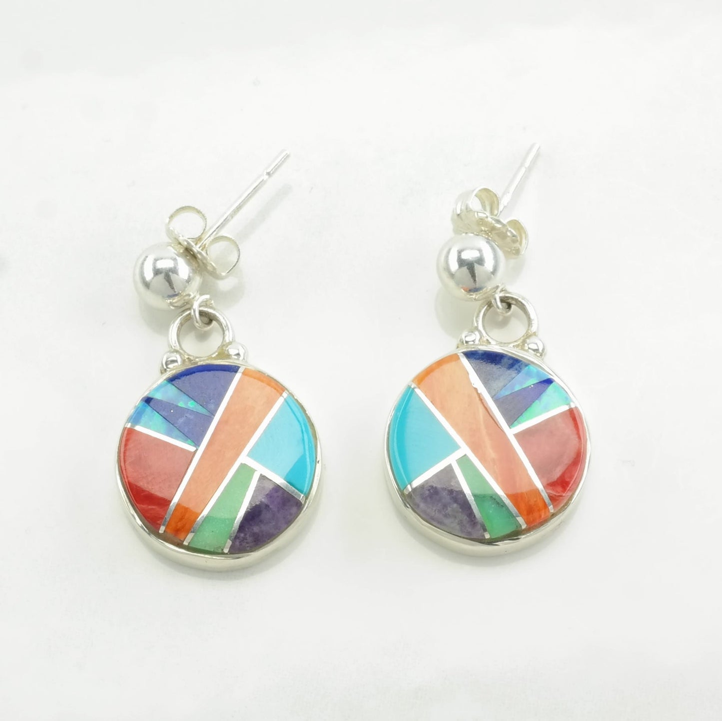 Sterling Silver Multi Color Spiny Oyster, Multi Gem Inlay Earrings Stud, Dangle