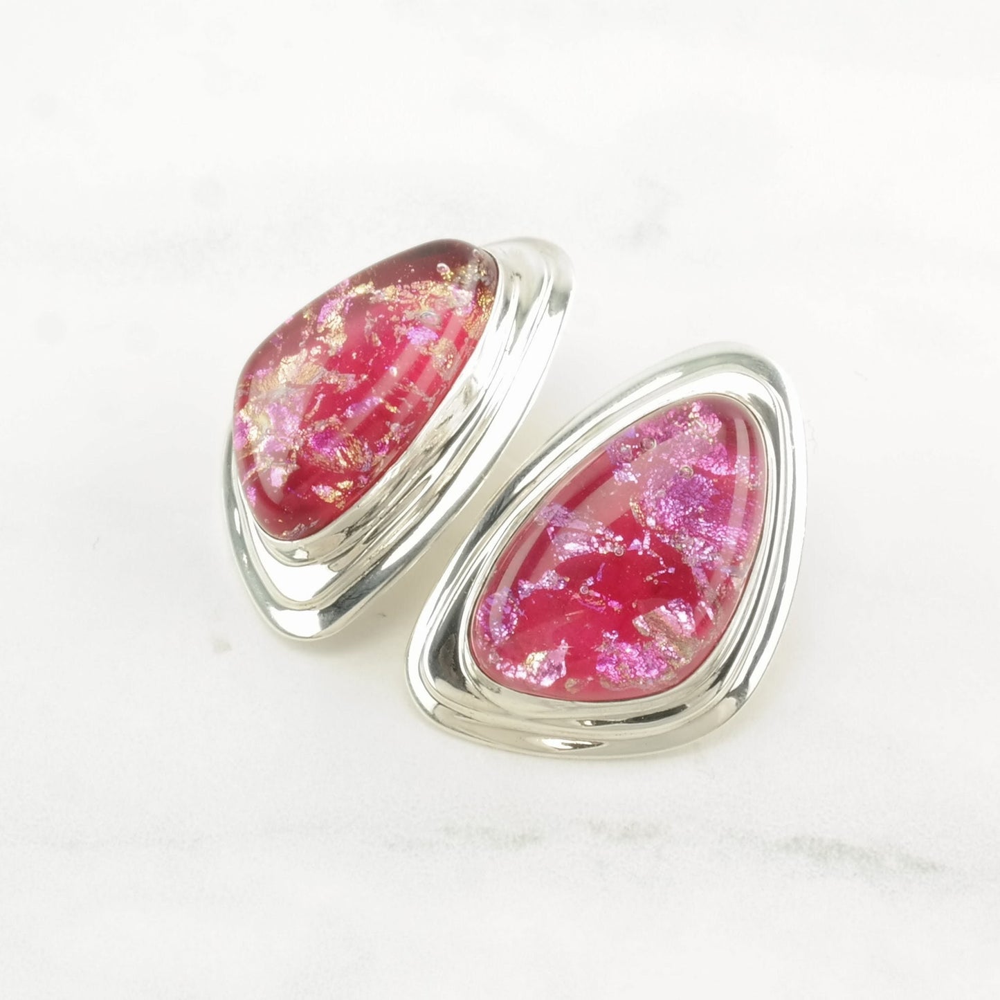 DTR Sterling Silver Pink Glass Earrings Omega Back