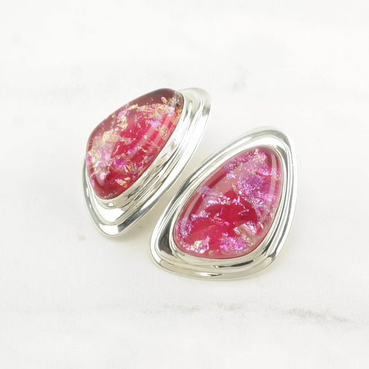 DTR Sterling Silver Pink Glass Earrings Omega Back