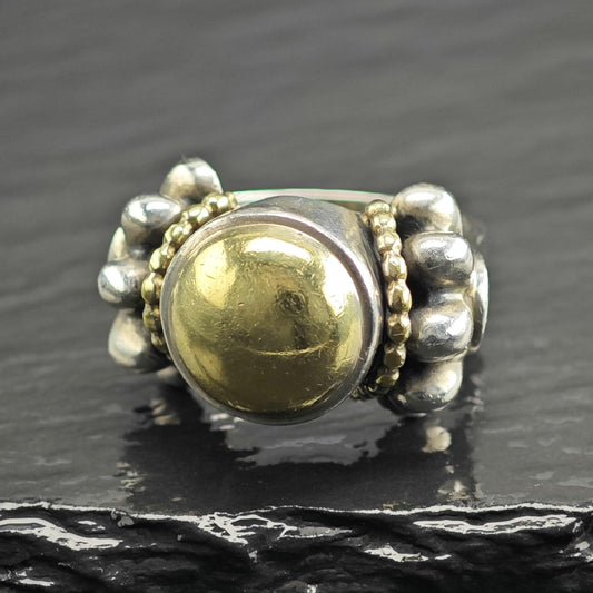 Vintage Lagos Caviar 18K Gold Accent Sterling Silver Ring Sz 7 R6686