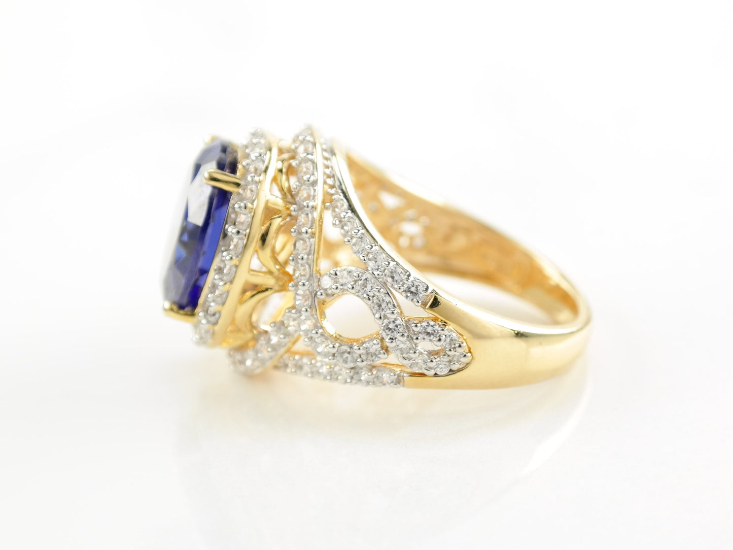 Sterling Silver Ring Blue CZ Gold Plated Size 7