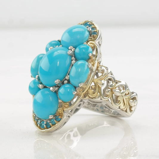 STS Ring Turquoise, Apatite Two Tone Sterling Silver Size 7