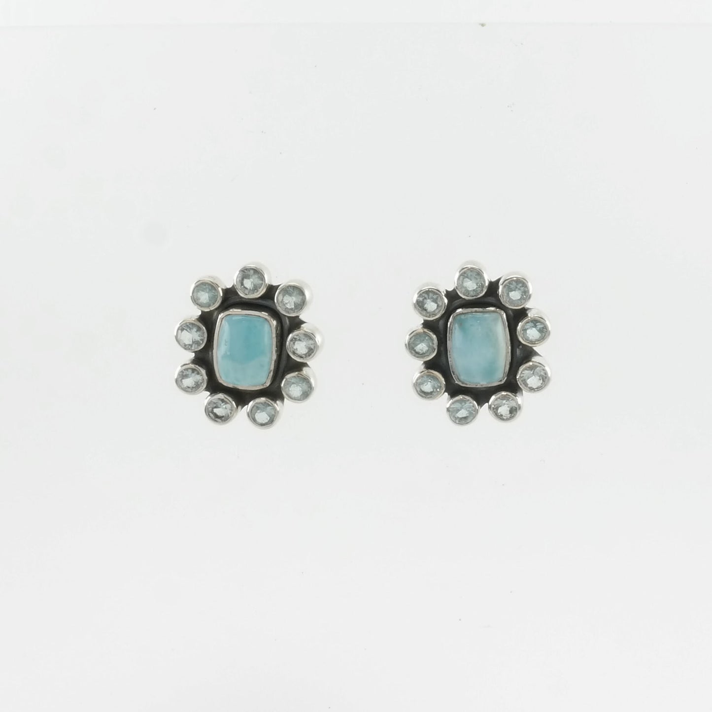 Sterling Silver Stud Earrings Blue Larimar, Aquamarine Cluster