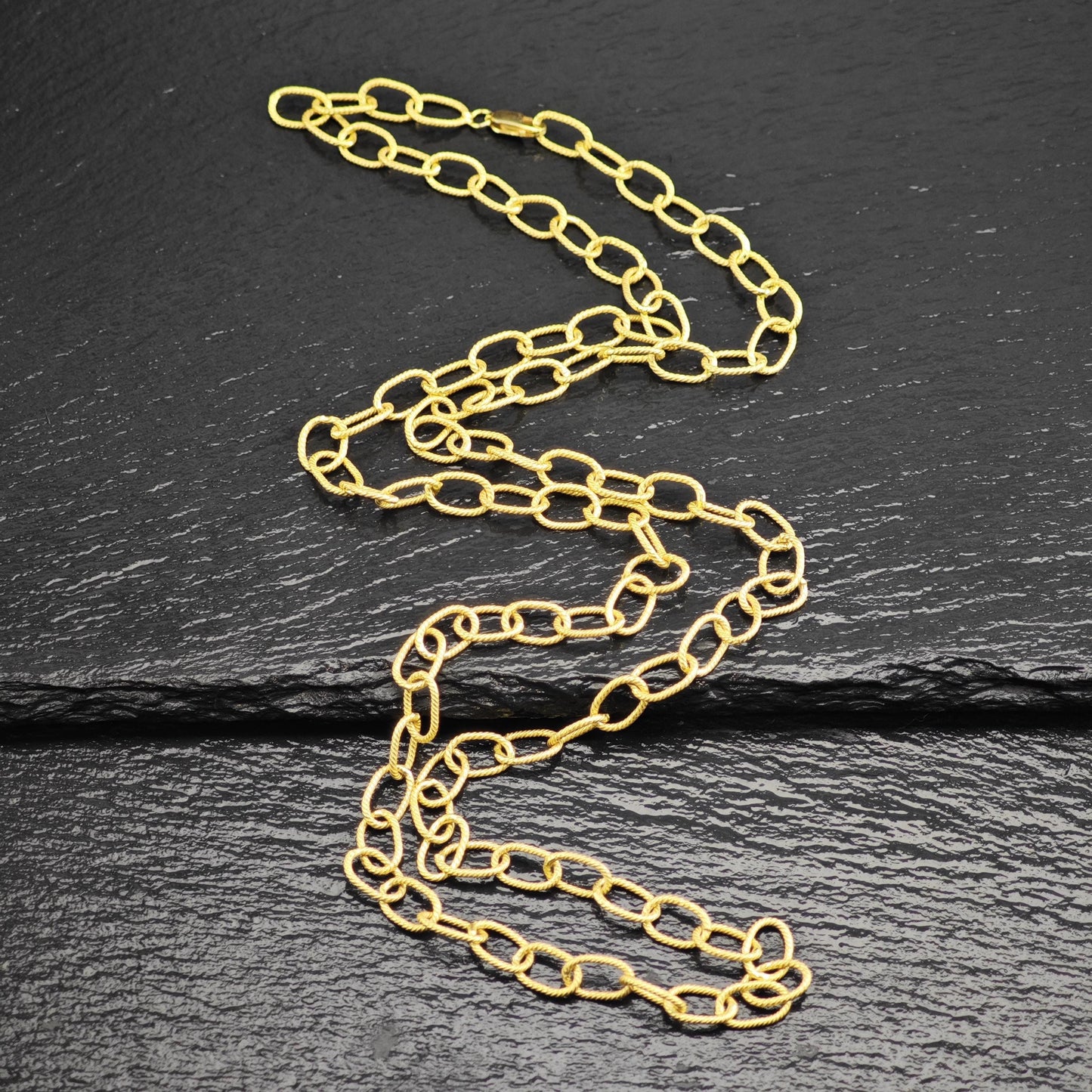 Gold Plated Twisted Oval Link Chain Sterling Silver Necklace N2753