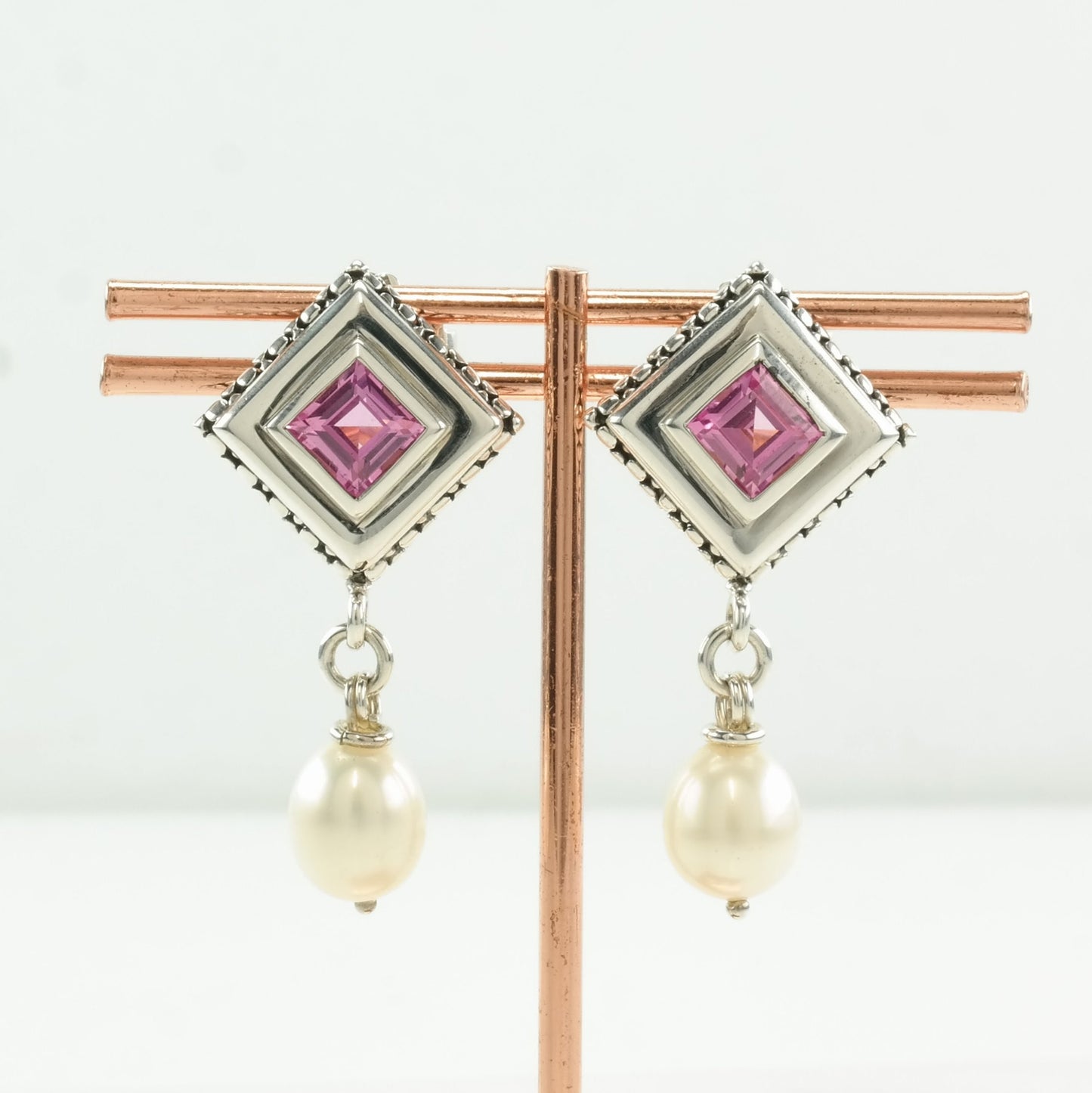 Michael Dawkins Sterling Silver Pink Sapphire, Pearl Earrings Stud