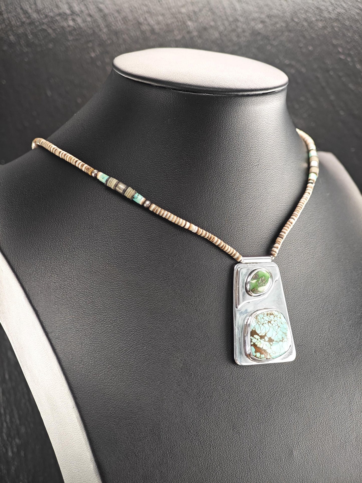 Native, Number Eight Turquoise, Heishi Bead Necklace Sterling Silver N2515