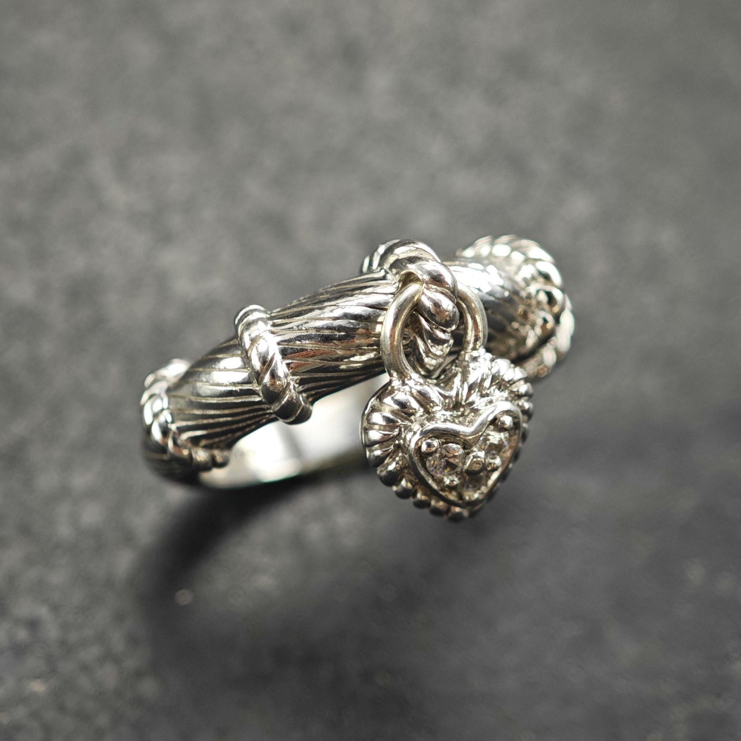 Judith Ripka Heart Charm Sterling Silver Ring Sz 6 and R6547
