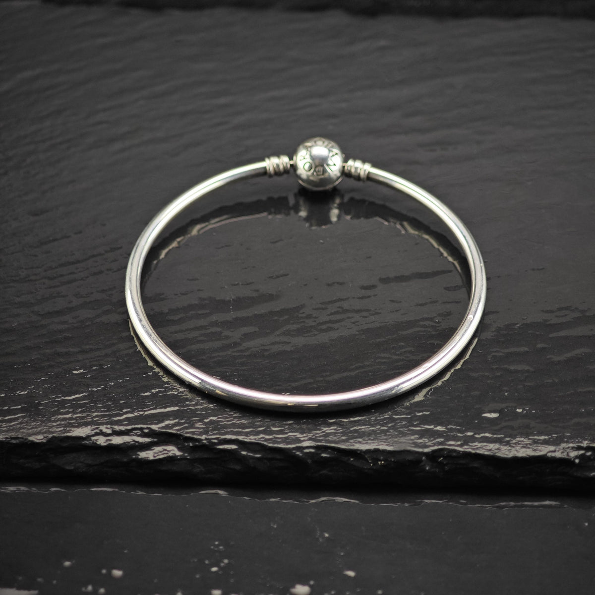Vintage Pandora Pink Pave Heart Bangle Sterling Silver Sz 7 1/4" BR3179