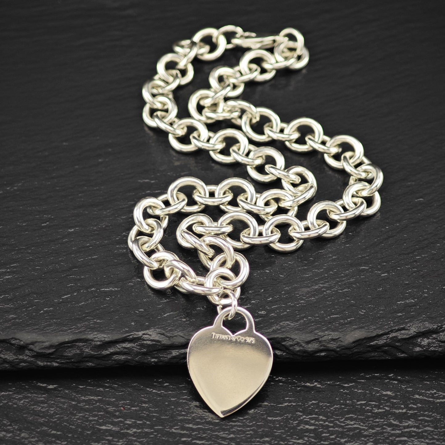 Vintage Tiffany Sterling Silver Heart Curb Link Chain Necklace