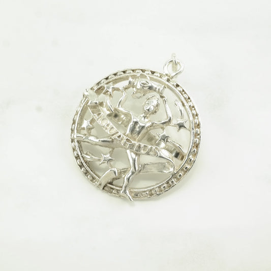 Vintage Antique, Art Nouveau Aquarius Figure, Zodiac Sterling Silver Pendant