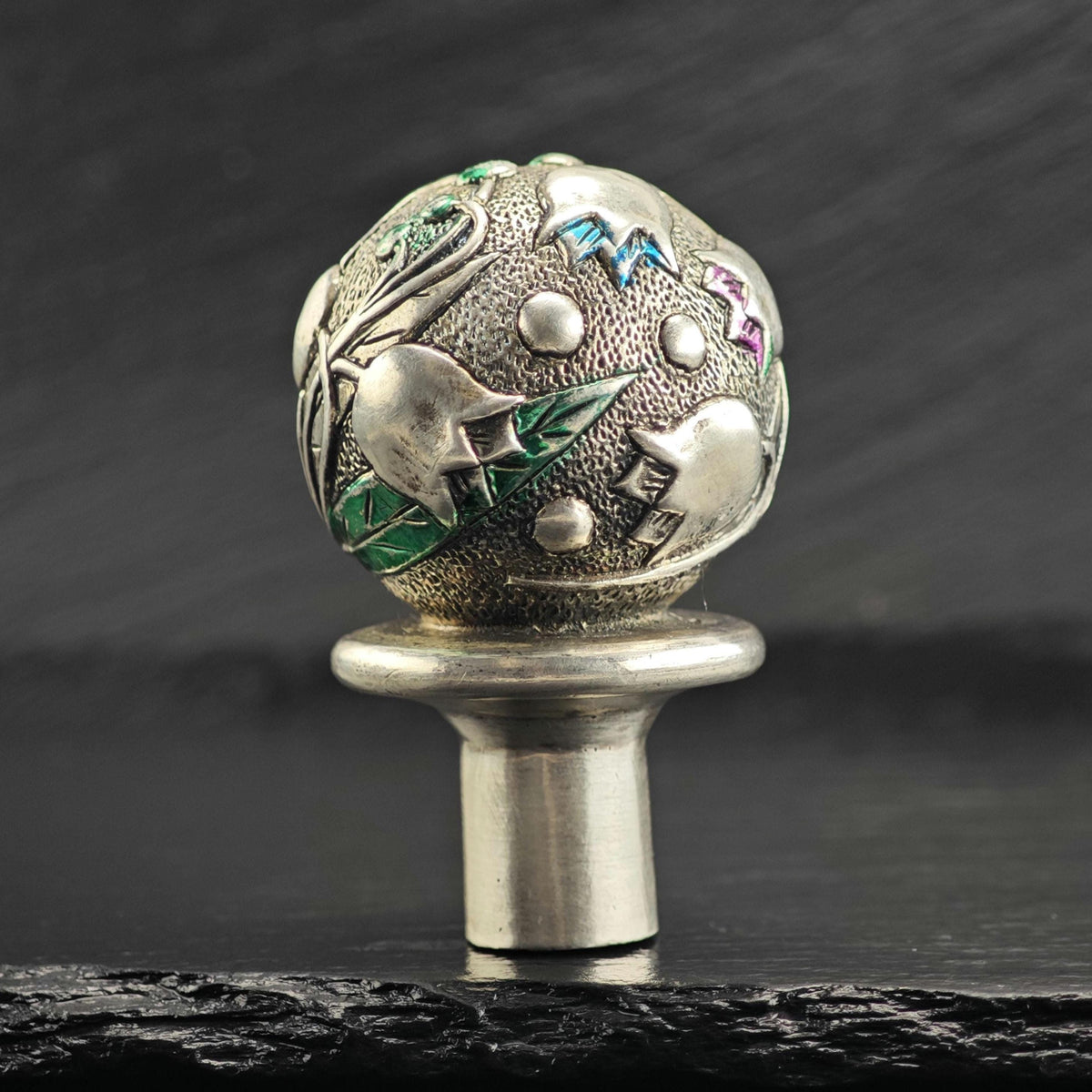 Antique Sterling Silver Floral Enamel Accent Bottle Stopper 800 Silver MISC0396
