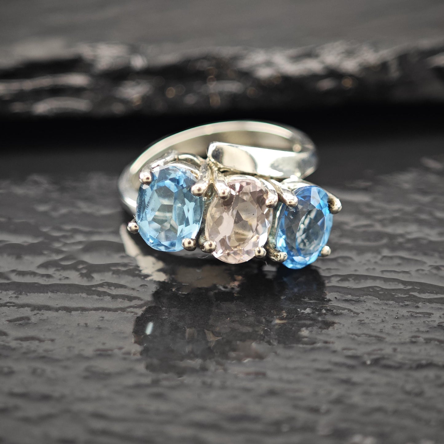 Natural Amethyst and Topaz Ring: Sterling Silver Vintage Style Size 6 3/4