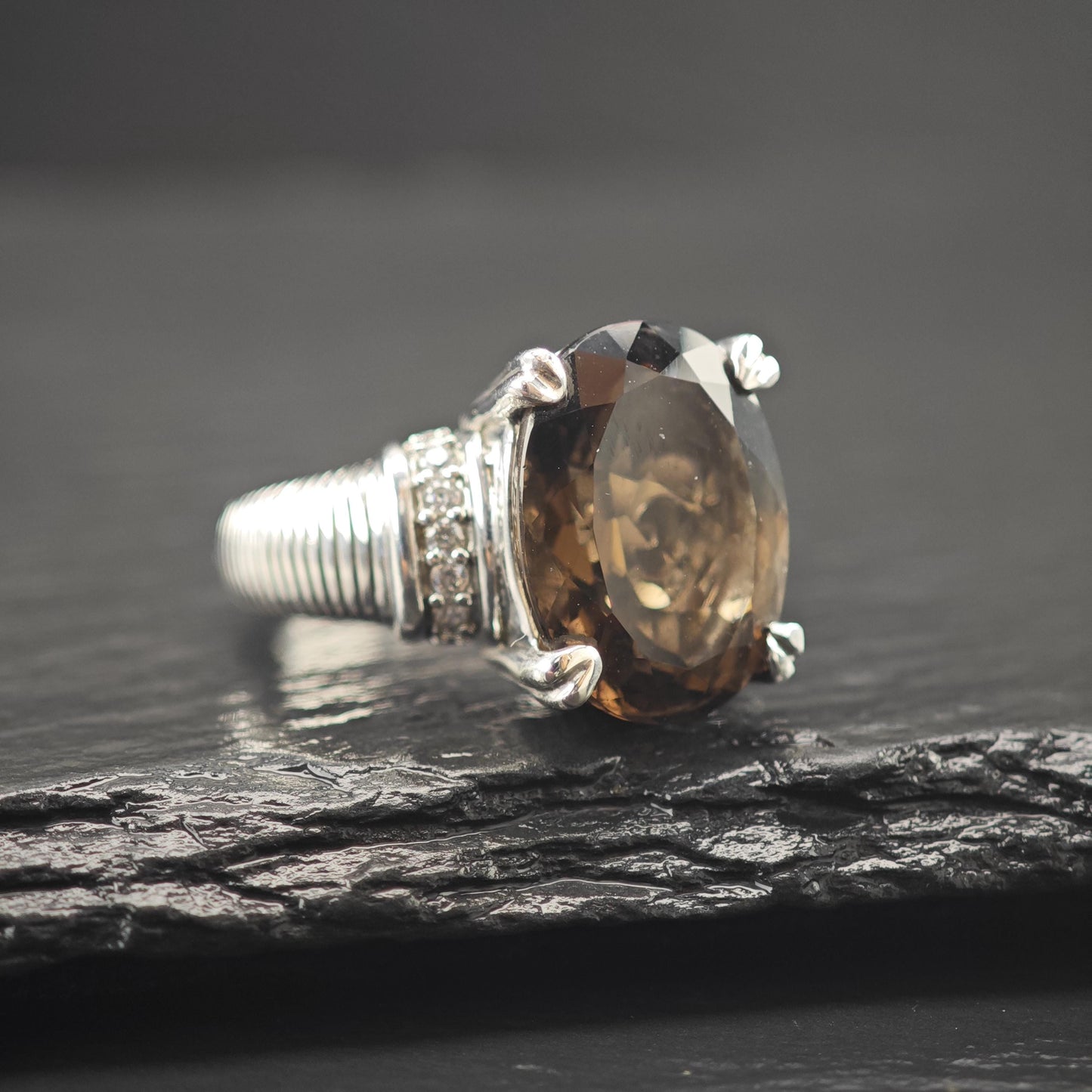 Judith Ripka Brown Quartz Ring Sterling Silver
