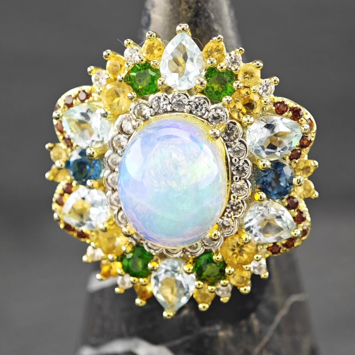 Vintage Multi-stone, Topaz, Opal Ring Sterling Silver