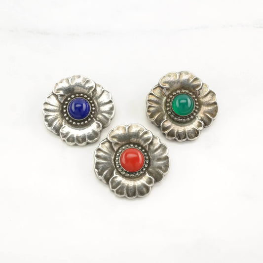 Choice of Vintage Georg Jensen Sterling Silver Brooch Floral, 189 189B Lapis Lazuli, Coral, Chrysoprase