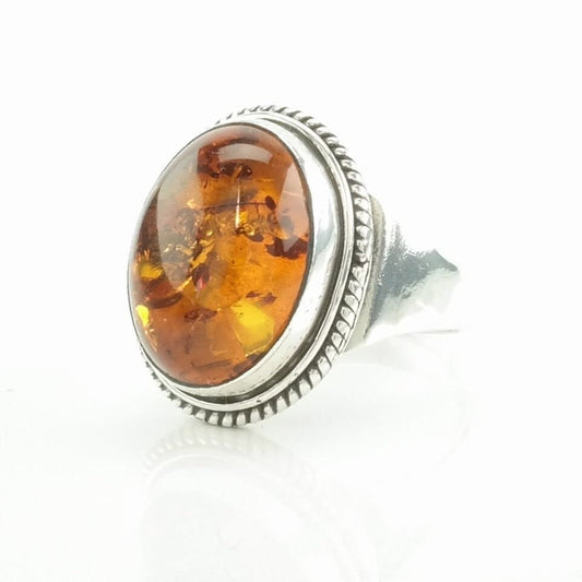 Sterling Silver Ring Amber Orange Size 6 1/2