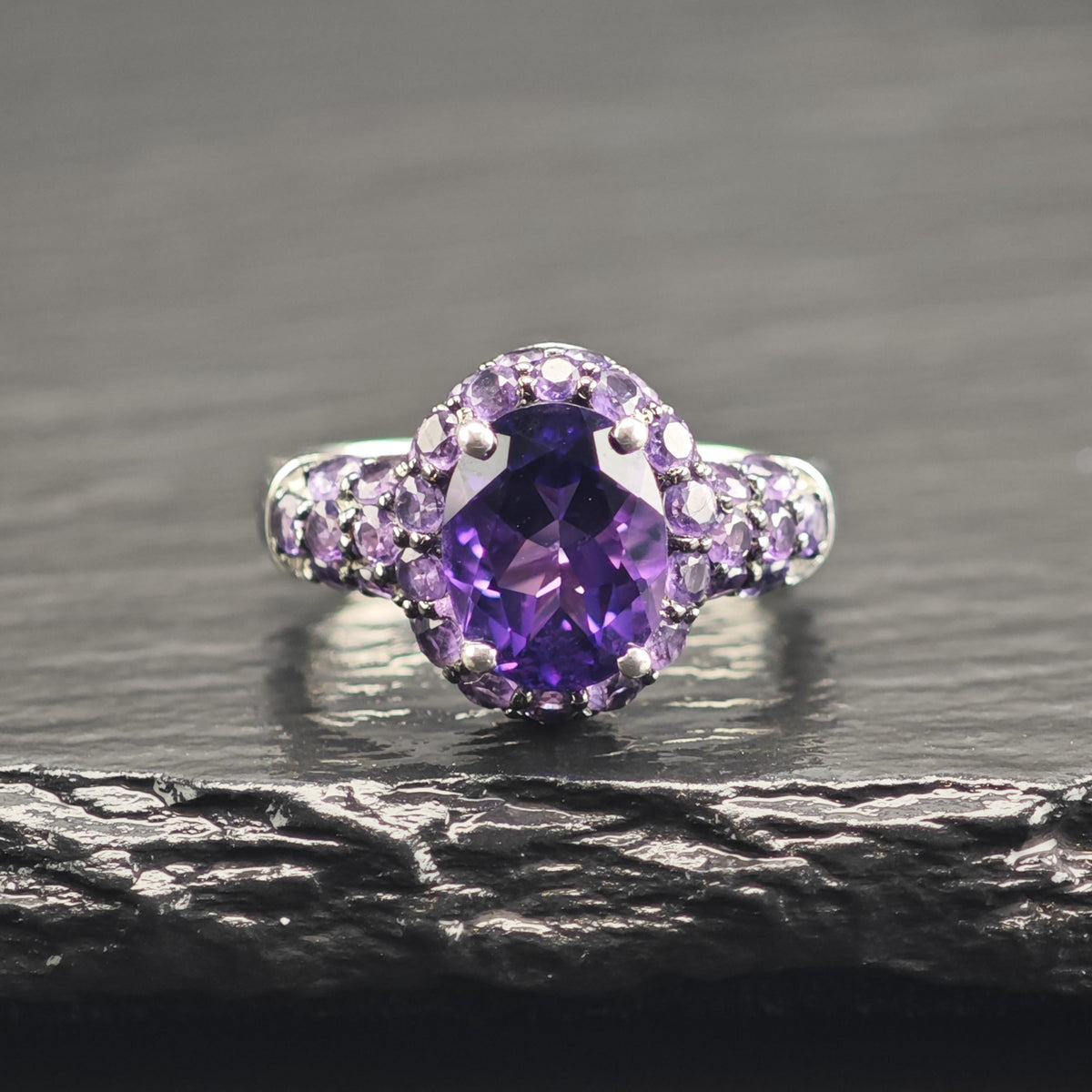 Amethyst Pave Sterling Silver Ring Sz 5 R6743