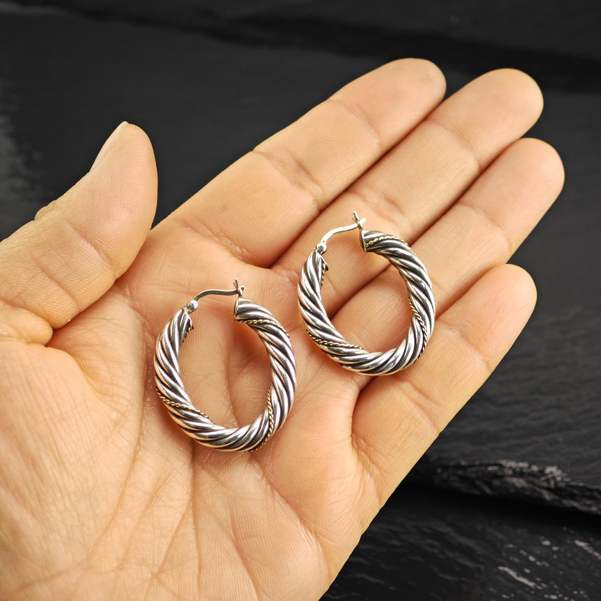 Vintage Hoop 14k Accents and Posts Sterling Silver Earrings ER3234
