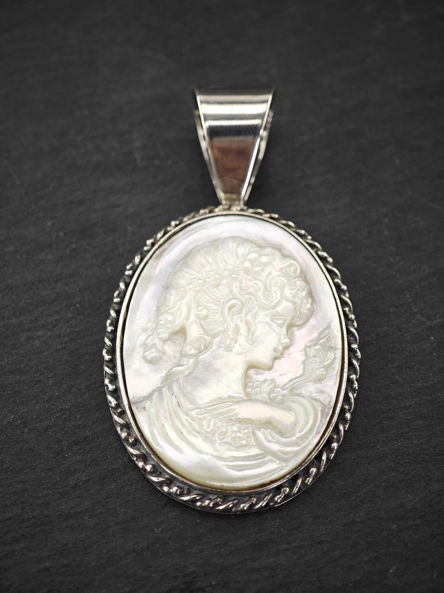 DTR MOP Carved Cameo, Female Sterling Silver P2673