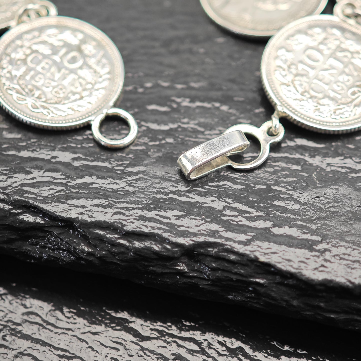 Vintage Silver Dime Bracelet - Canada Pre 1944 Coin Jewelry