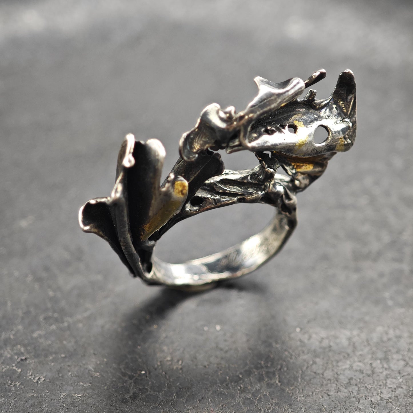 Unique Studio Artist Gold Accent Sterling silver Ring Sz 7.5 R6546