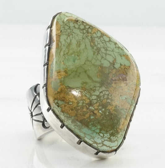 Vintage Native American Sterling Silver Ring Turquoise Green Size 8 1/2