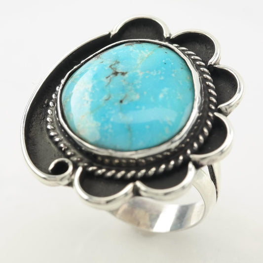 Vintage Native American Silver Ring Turquoise Sterling Blue Size 6 3/4