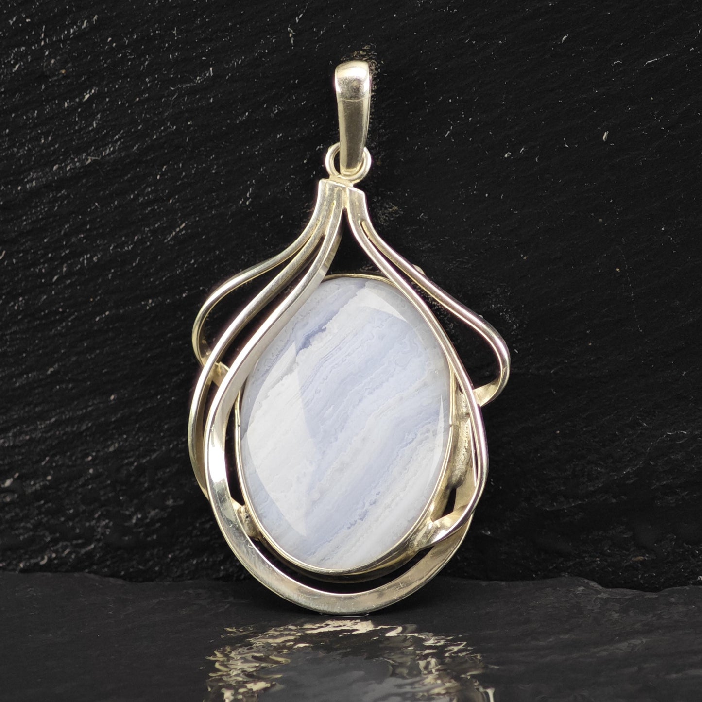 Blue Lace Agate Pendant Sterling Silver P3058