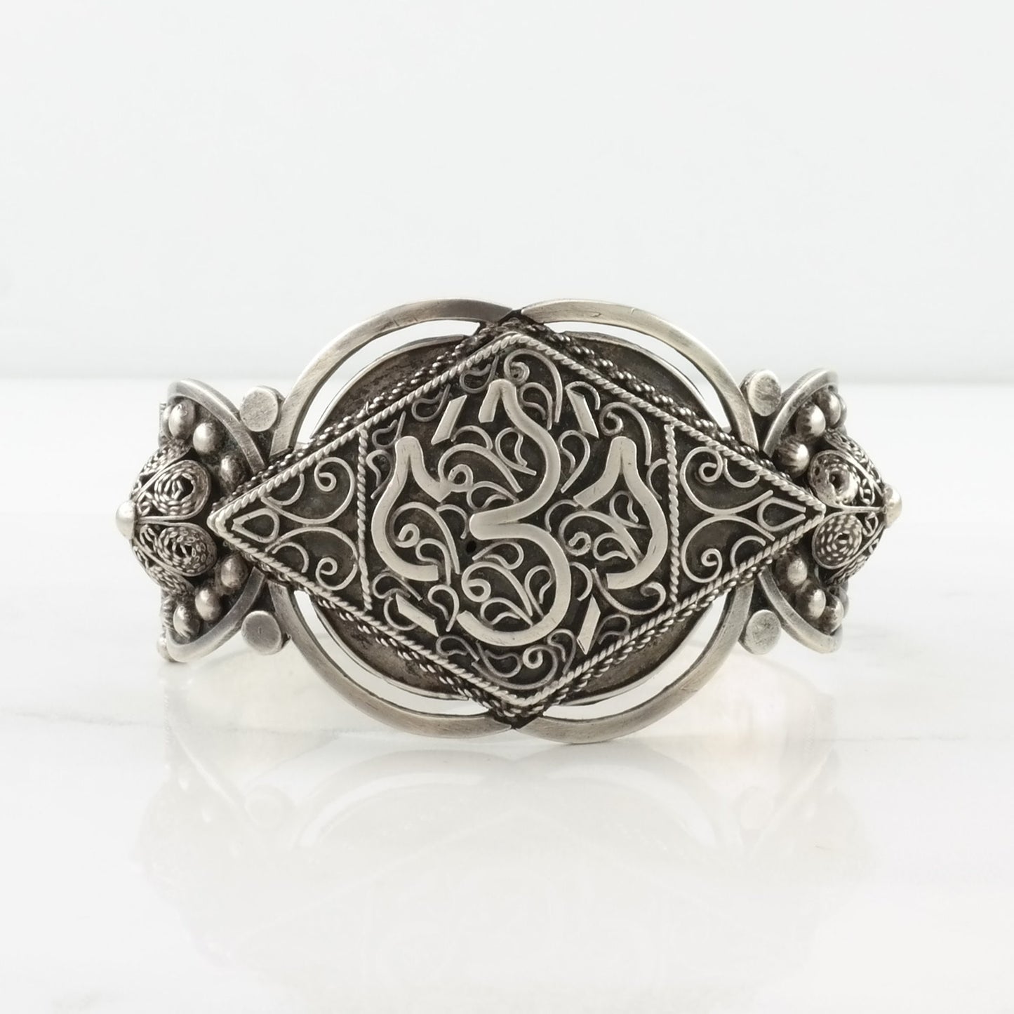 Sterling Silver Hinged Bangle Bracelet Filigree Middle Eastern