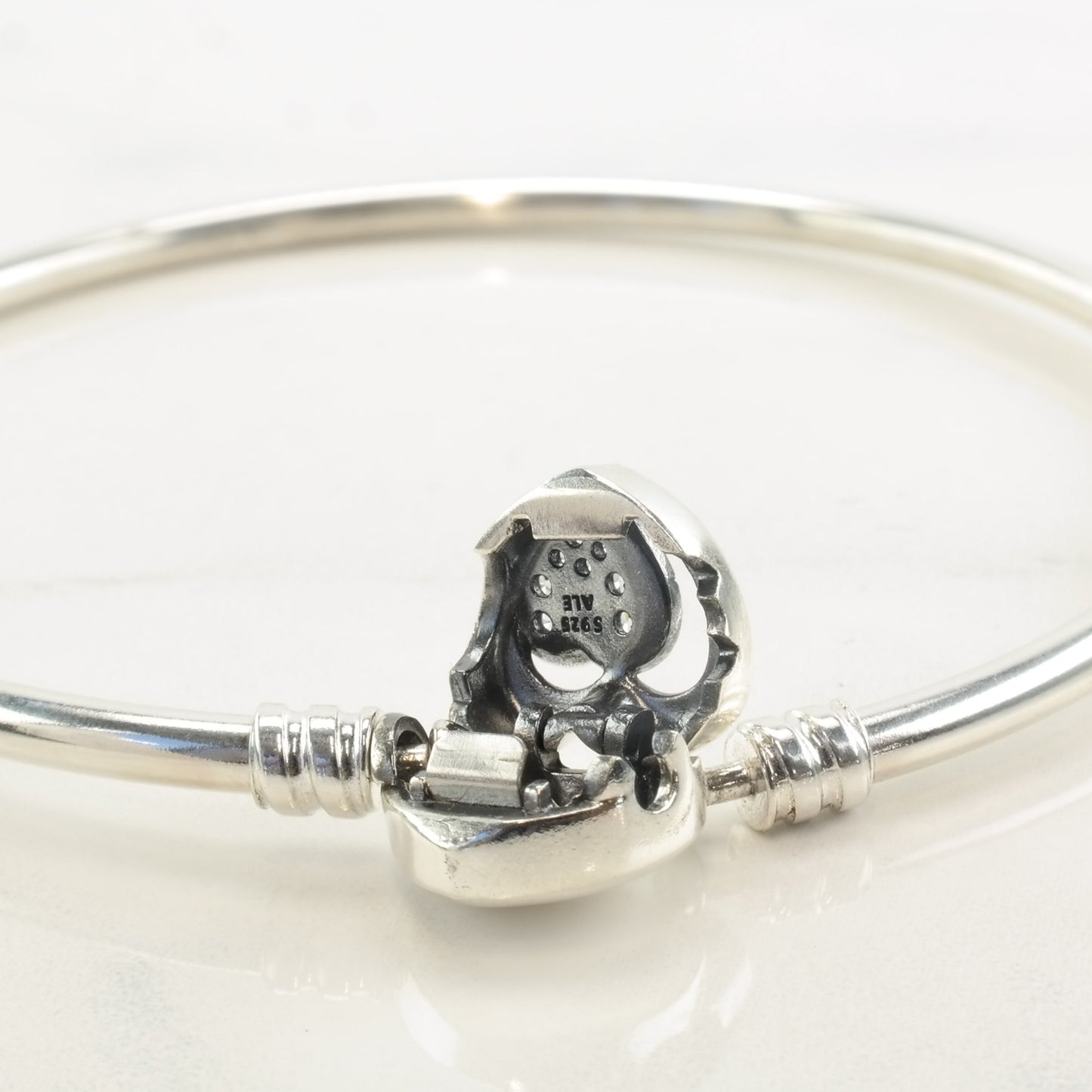 Pandora Sterling Silver Bangle Bracelet White CZ Heart