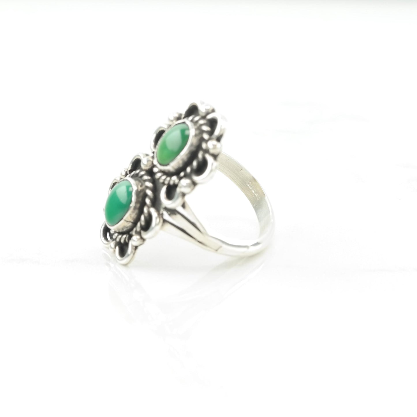 Vintage Rescued Silver Ring Turquoise Sterling Green Two Stone