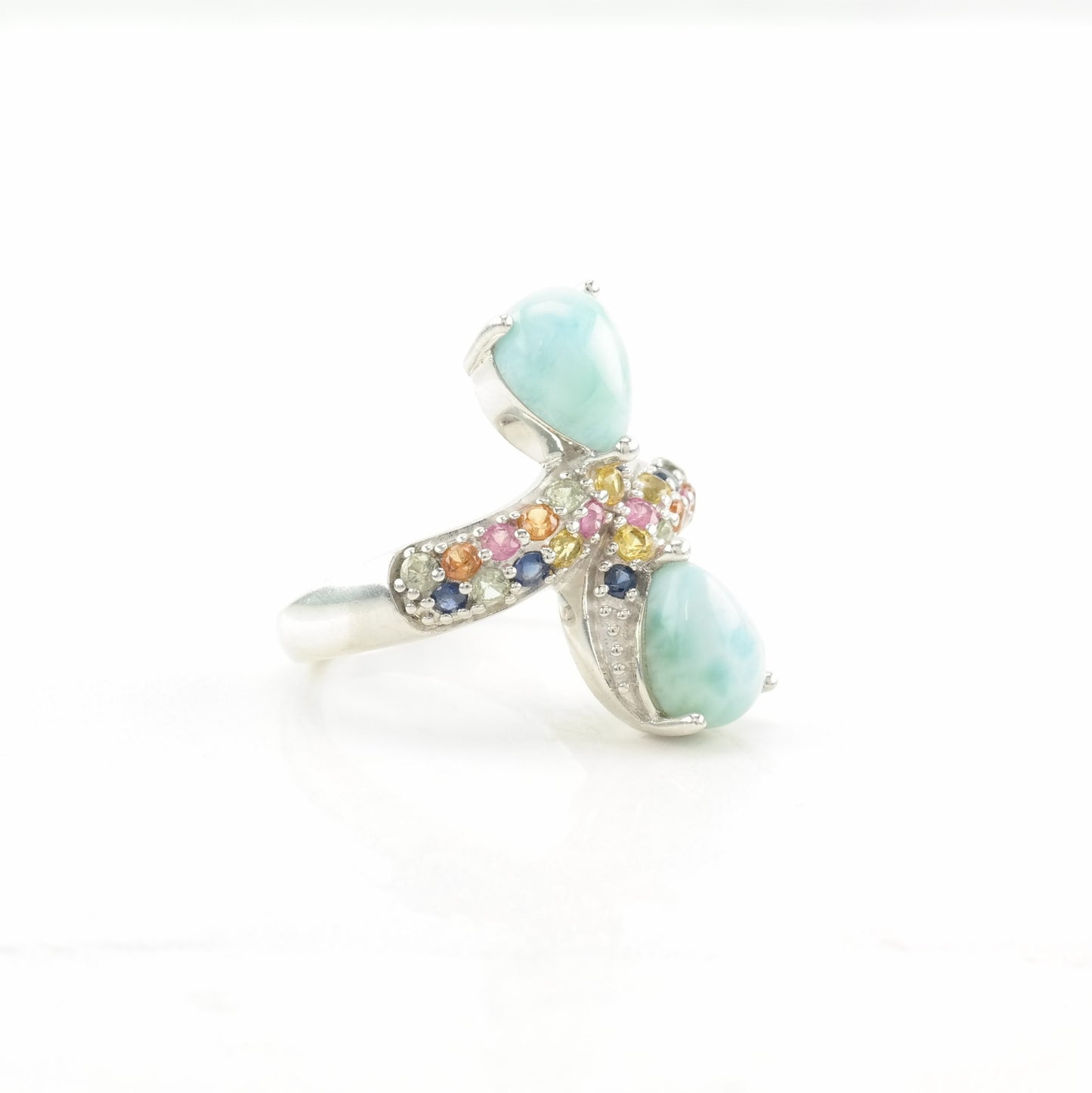 Sterling Silver Ring Larimar Sapphires Sky Blue Size 4 3/4