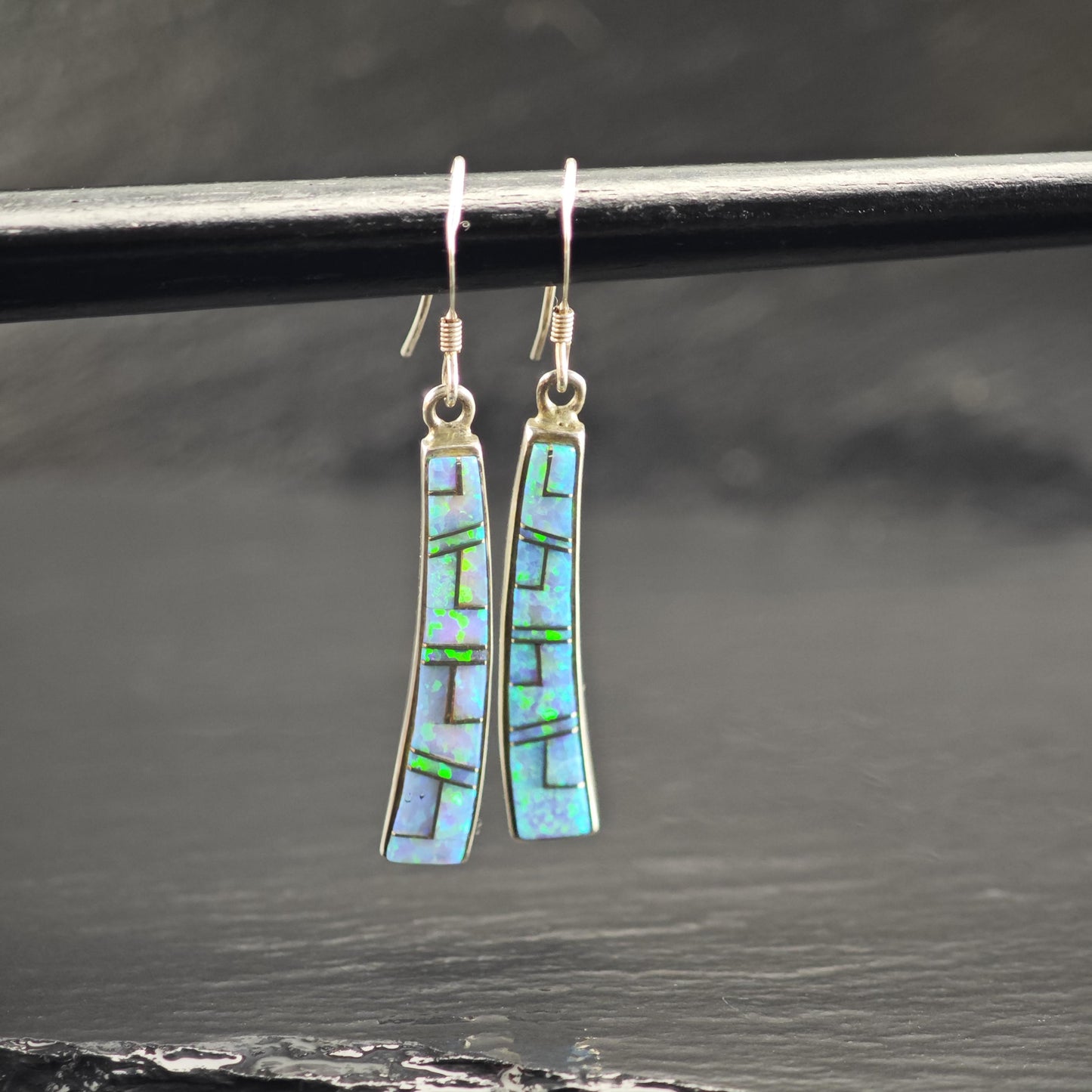 Vintage Blue Lab Opal Inlay Sterling Silver Earrings ER3127
